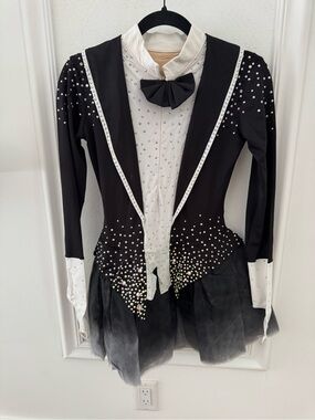 Black & White Rhinestone Tuxedo-Style Kids Dress